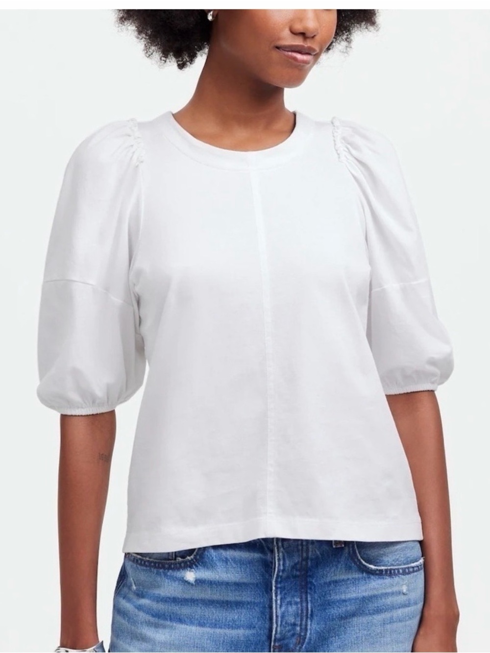 Madewell Puff-Sleeve Cotton
Blend Crewneck Sweatshirt Tee
White Size S